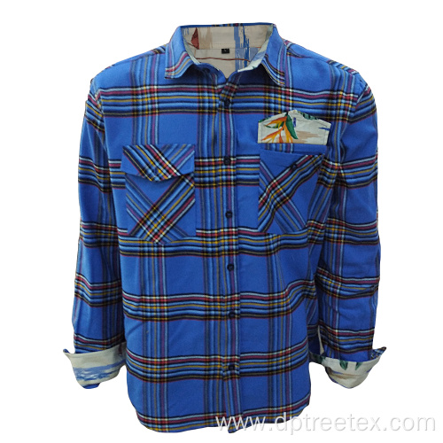 Custom Printed Collar Men's Plaid Casual Flannel Shirt